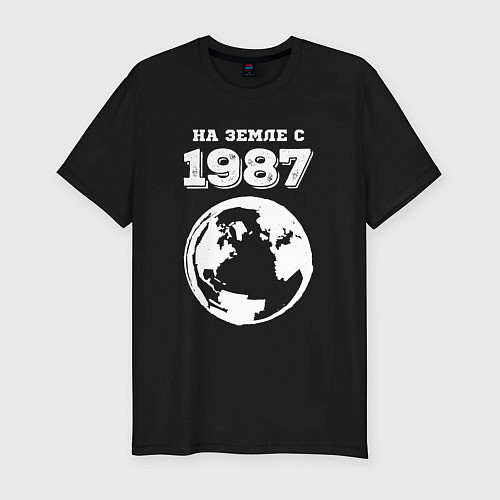 Мужская slim-футболка На Земле с 1987 с краской на темном / Черный – фото 1