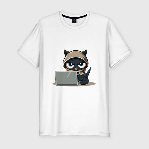 Мужская slim-футболка Котик программист / Белый – фото 1