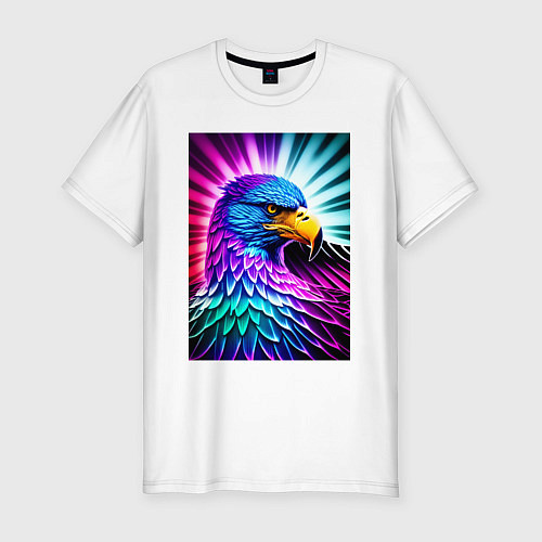 Мужская slim-футболка Neon eagle - neural network / Белый – фото 1