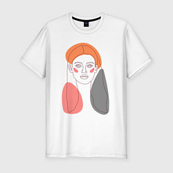 Мужская slim-футболка Лайн арт портрет девушки в стиле минимализм