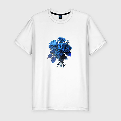 Мужская slim-футболка Букет и синие розы / Белый – фото 1