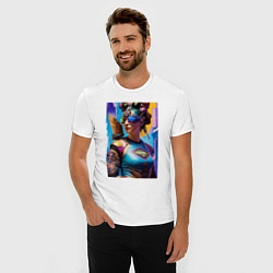 Футболка slim-fit Cyberpunk - neural network - fantasy - art, цвет: белый — фото 2