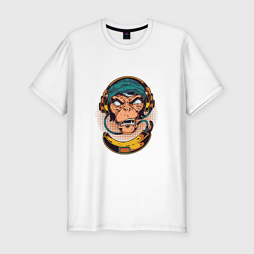 Мужская slim-футболка Обезьяна в наушниках / Белый – фото 1