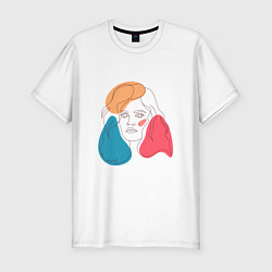 Мужская slim-футболка Линейный портрет девушки в стиле минимализм