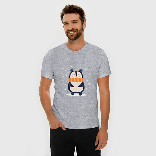 Мужская slim-футболка Пингвин в шарфике / Меланж – фото 3