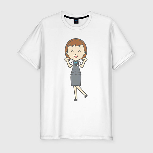Мужская slim-футболка Офисная леди рада / Белый – фото 1