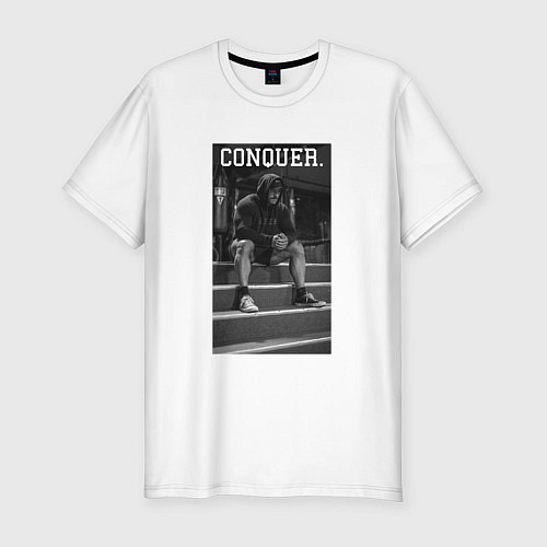 Мужская slim-футболка Cbum conquer Крис Бамстед / Белый – фото 1