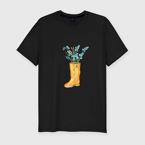 Мужская slim-футболка Букет полевых цвето в желтом сапоге / Черный – фото 1