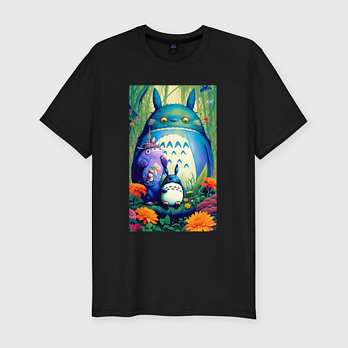 Мужская slim-футболка My neighbor Totoro - neural network - art / Черный – фото 1