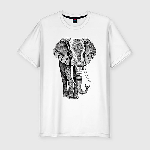 Мужская slim-футболка Нарисованный слон / Белый – фото 1