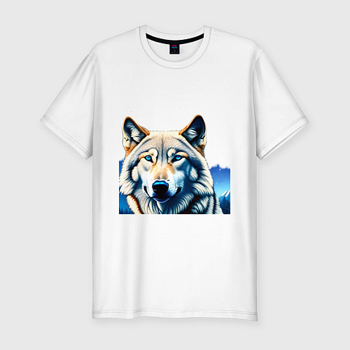 Мужская slim-футболка Ночной белый волк / Белый – фото 1