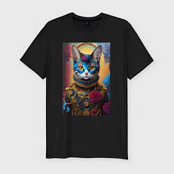 Мужская slim-футболка Cat in a steampunk costume - neural network