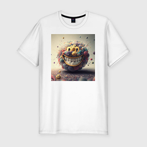 Мужская slim-футболка Жизнерадостный смайлик / Белый – фото 1
