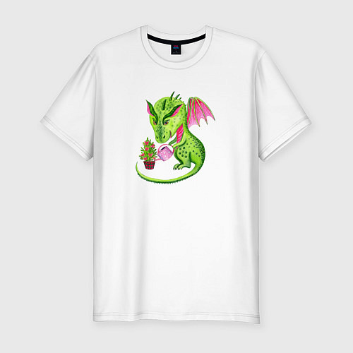 Мужская slim-футболка Дракон и елочка / Белый – фото 1