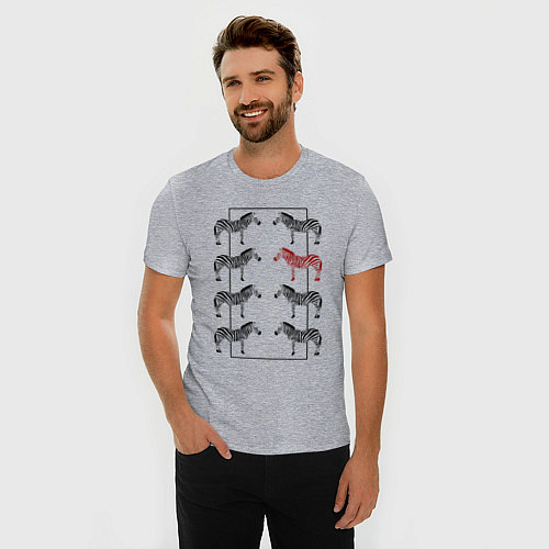 Мужская slim-футболка Зебры в прямоугольнике минимализм / Меланж – фото 3