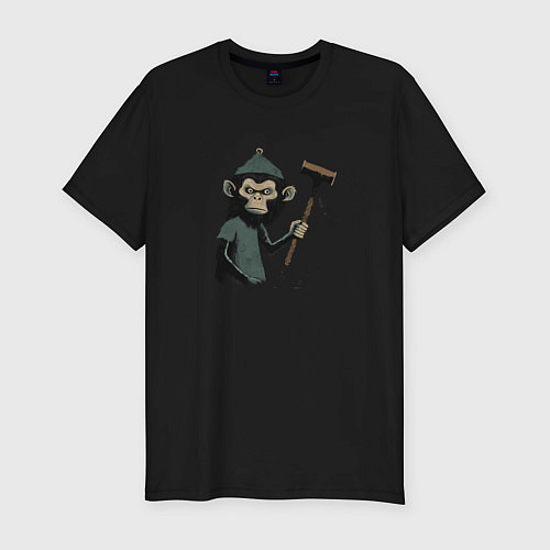 Мужская slim-футболка Monkey with a hammer / Черный – фото 1
