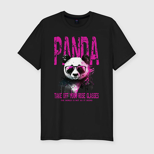 Мужская slim-футболка Панда и розовые очки / Черный – фото 1