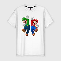 Футболка slim-fit Луиджи и Марио в прыжке, цвет: белый