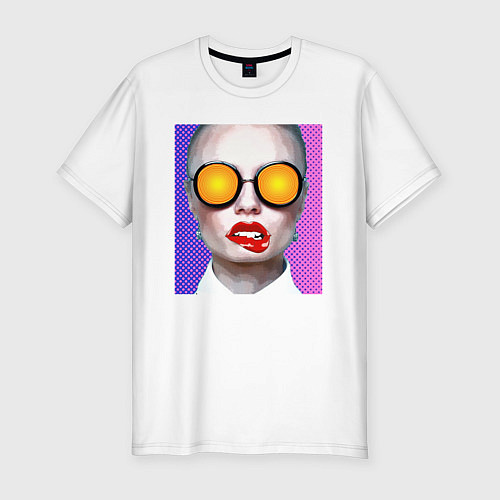 Мужская slim-футболка Портрет девушки в больших солнечных очках / Белый – фото 1