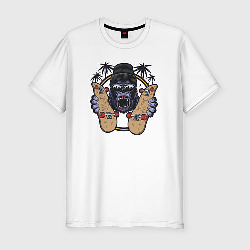 Мужская slim-футболка Обезьяна со скейтбордами / Белый – фото 1