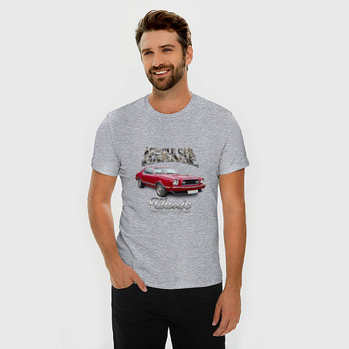 Мужская slim-футболка Маслкар Ford Mustang / Меланж – фото 3