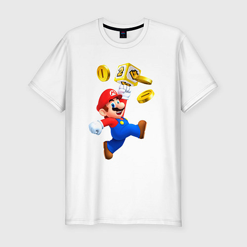 Мужская slim-футболка Марио сбивает монетки / Белый – фото 1
