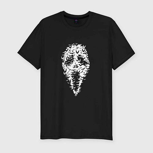 Мужская slim-футболка Призрачное лицо из птиц / Черный – фото 1