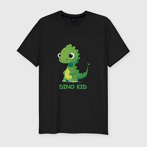 Мужская slim-футболка Pixel dino kid - динозаврик / Черный – фото 1