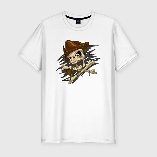 Мужская slim-футболка Весёлый Роджер с костями / Белый – фото 1