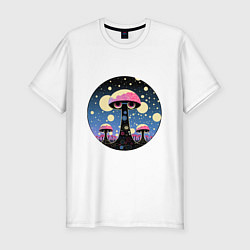 Футболка slim-fit Космические грибы с глазами, цвет: белый