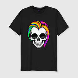 Мужская slim-футболка Череп с разноцветными волосами
