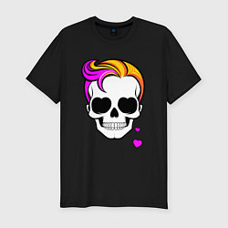 Мужская slim-футболка Череп с разноцветными волосами