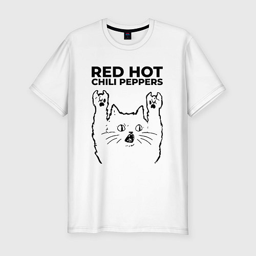Мужская slim-футболка Red Hot Chili Peppers - rock cat / Белый – фото 1