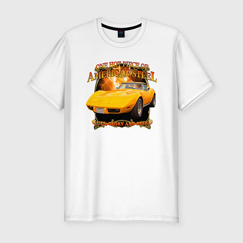 Мужская slim-футболка Американский маслкар Chevrolet Corvette Stingray / Белый – фото 1