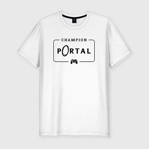 Мужская slim-футболка Portal gaming champion: рамка с лого и джойстиком / Белый – фото 1