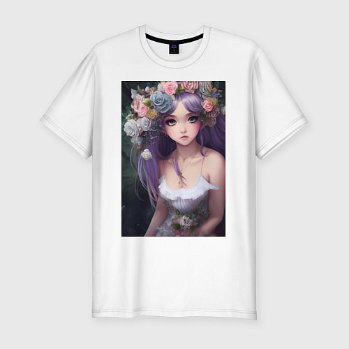 Мужская slim-футболка Девушка с розами / Белый – фото 1