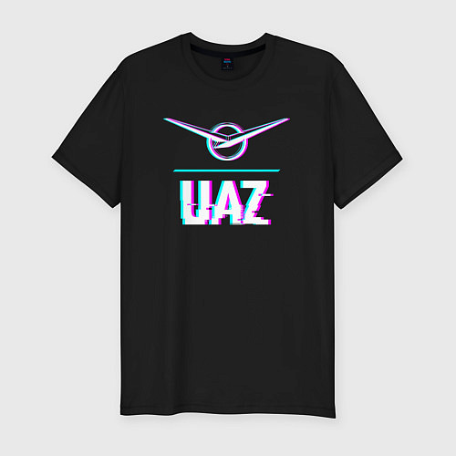 Мужская slim-футболка Значок UAZ в стиле glitch / Черный – фото 1