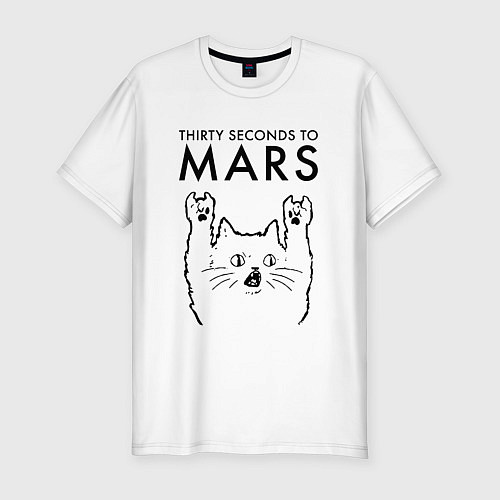 Мужская slim-футболка Thirty Seconds to Mars - rock cat / Белый – фото 1