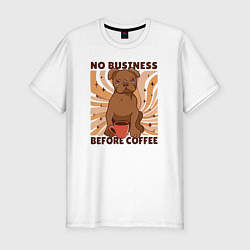 Мужская slim-футболка No business before coffee