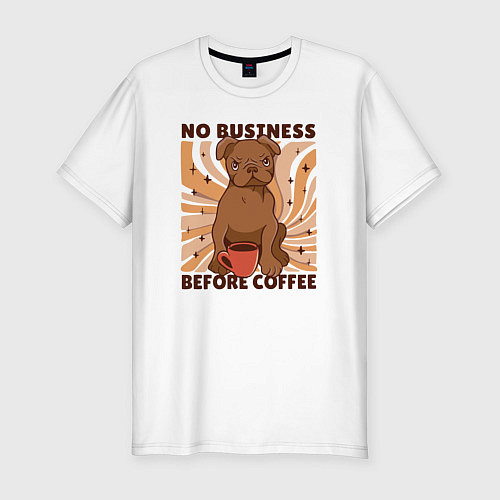 Мужская slim-футболка No business before coffee / Белый – фото 1