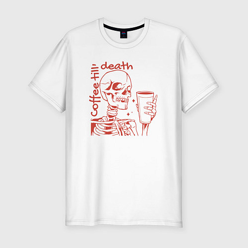 Мужская slim-футболка Coffee till death / Белый – фото 1