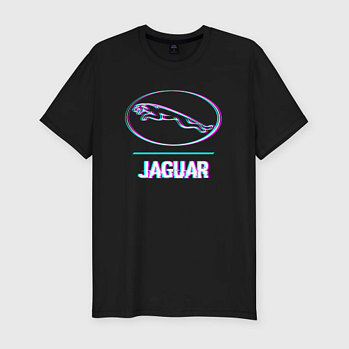 Мужская slim-футболка Значок Jaguar в стиле glitch / Черный – фото 1