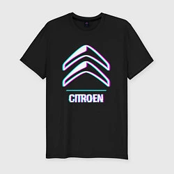 Футболка slim-fit Значок Citroen в стиле glitch, цвет: черный