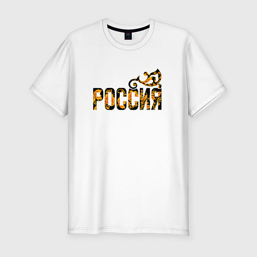 Мужская slim-футболка Россия: в стиле хохлома / Белый – фото 1