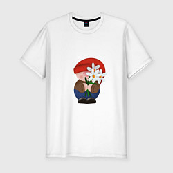 Мужская slim-футболка Гномик с ромашками