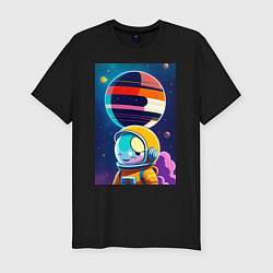 Мужская slim-футболка Улыбчивый астронавт в космосе