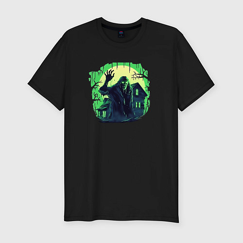 Мужская slim-футболка Старый дом и проклятый дед зомби / Черный – фото 1