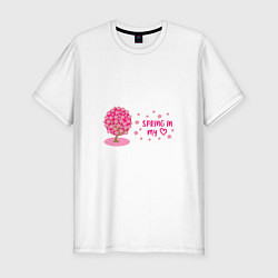 Мужская slim-футболка Цветущее вишневое дерево - весна в моем сердце