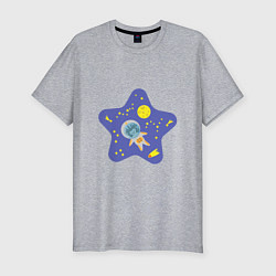 Мужская slim-футболка Ежик в космосе