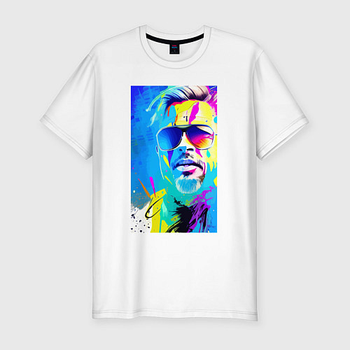 Мужская slim-футболка Brad Pitt - sketch - pop art / Белый – фото 1